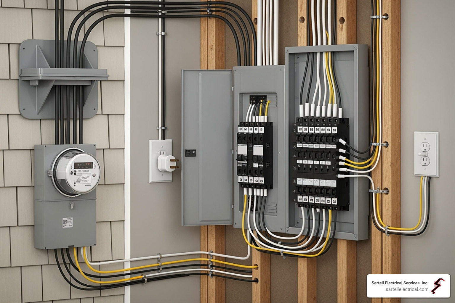 Clean meter and panel install with neatly bundled wiring
