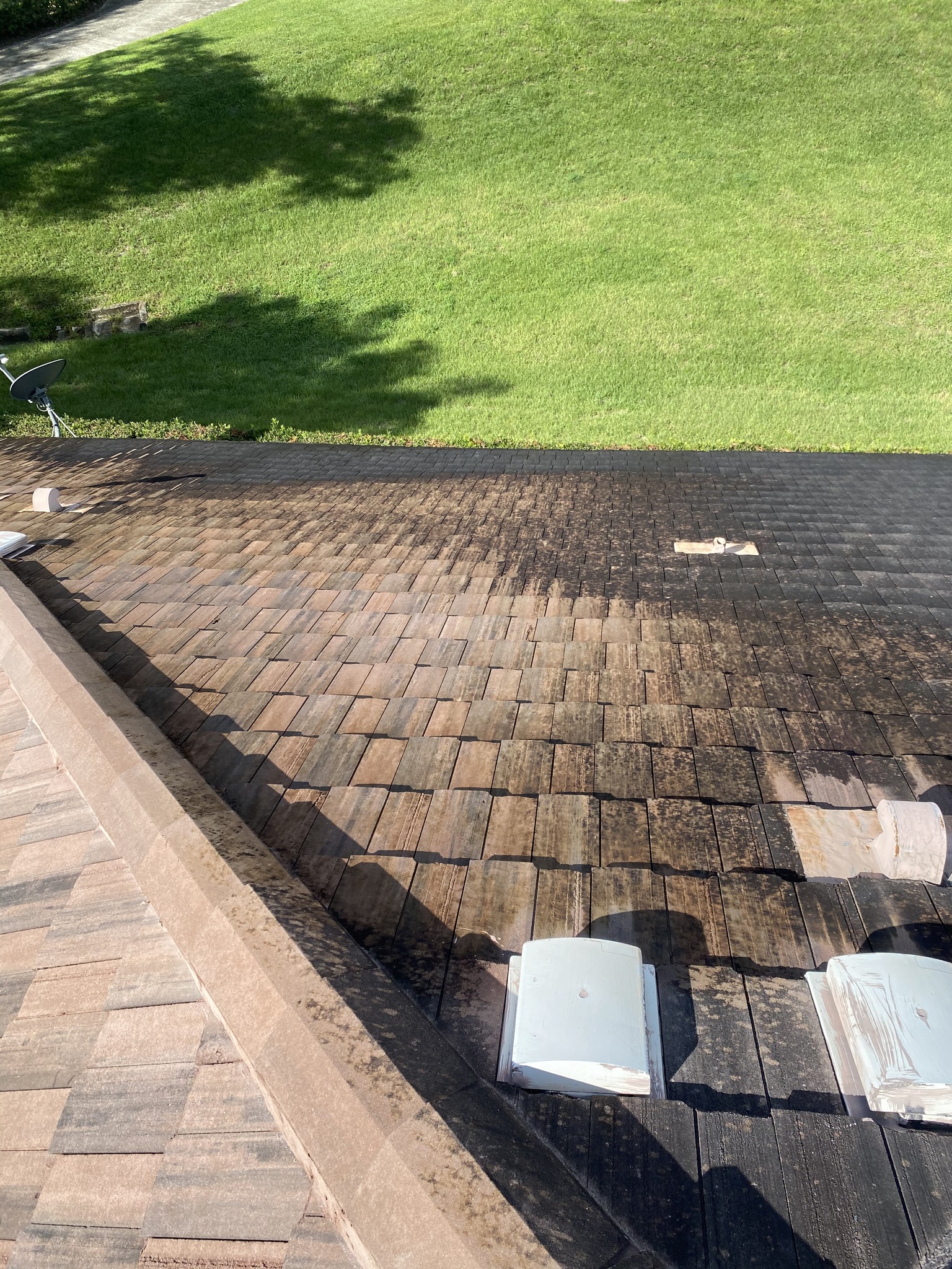 Dirty shingle roof before