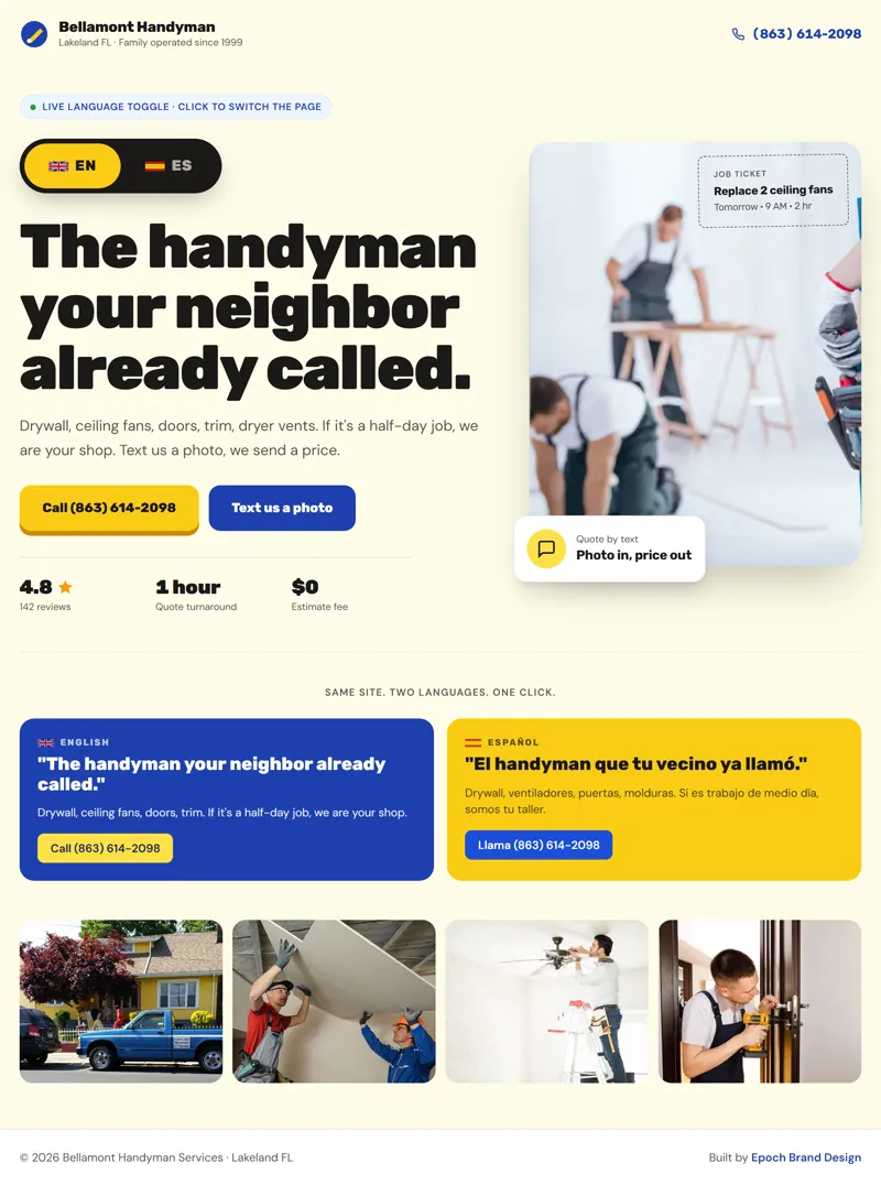 Handyman sample site, full page